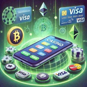 Illustreringar av populära betalningsmetoder som Bitcoin och Visa/Mastercard för online casinon utan svensk licens tillsammans med trender som live dealers och internationell spelmiljö.